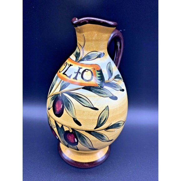 Oil Pitcher Hand Painted Signed CN Montelupo Italy Tuscany Art Pottery Olive - Picture 5 of 8